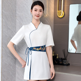 Spring and Summer New Pedicure Technician Work Clothes Women's Classy Foot Bath Ear Massage spa Club Culottes Suit