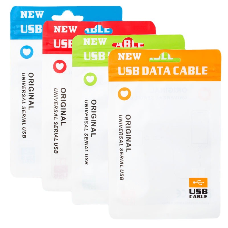 现货opp自封口塑料袋USB数据线包装袋彩色密封袋1米面条线袋子B40