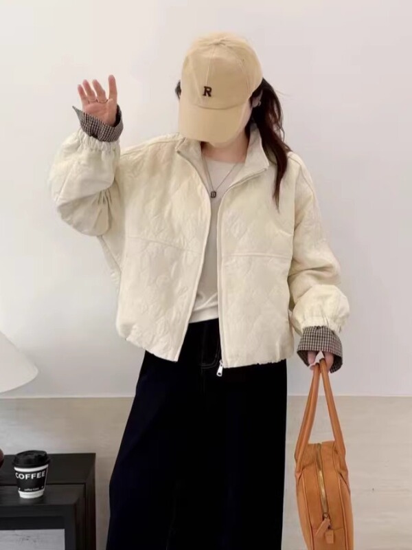 菱格夹棉外套女短款2025秋冬新款立领时尚洋气减龄休闲棉服夹克衫|undefined