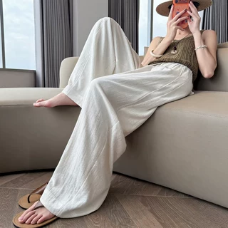 白色亚麻裤女裤子2026新款夏季薄款小个子冰丝棉麻窄版直筒阔腿裤