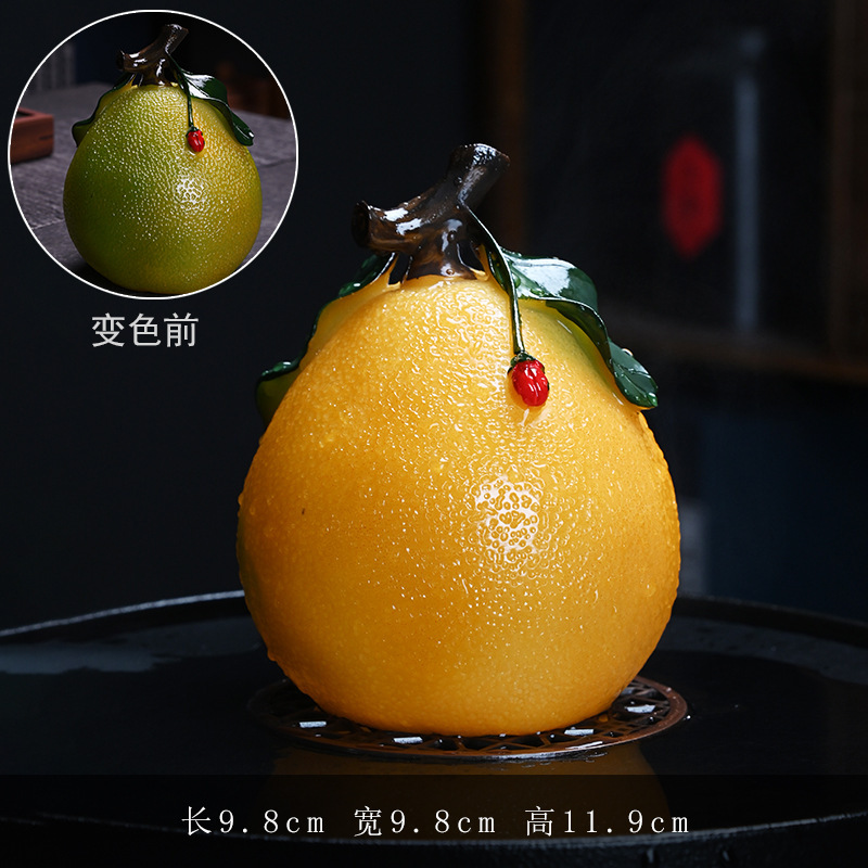 新款可爱创意变色茶宠柚子茶道配件可养家用客厅桌面创意茶宠摆件