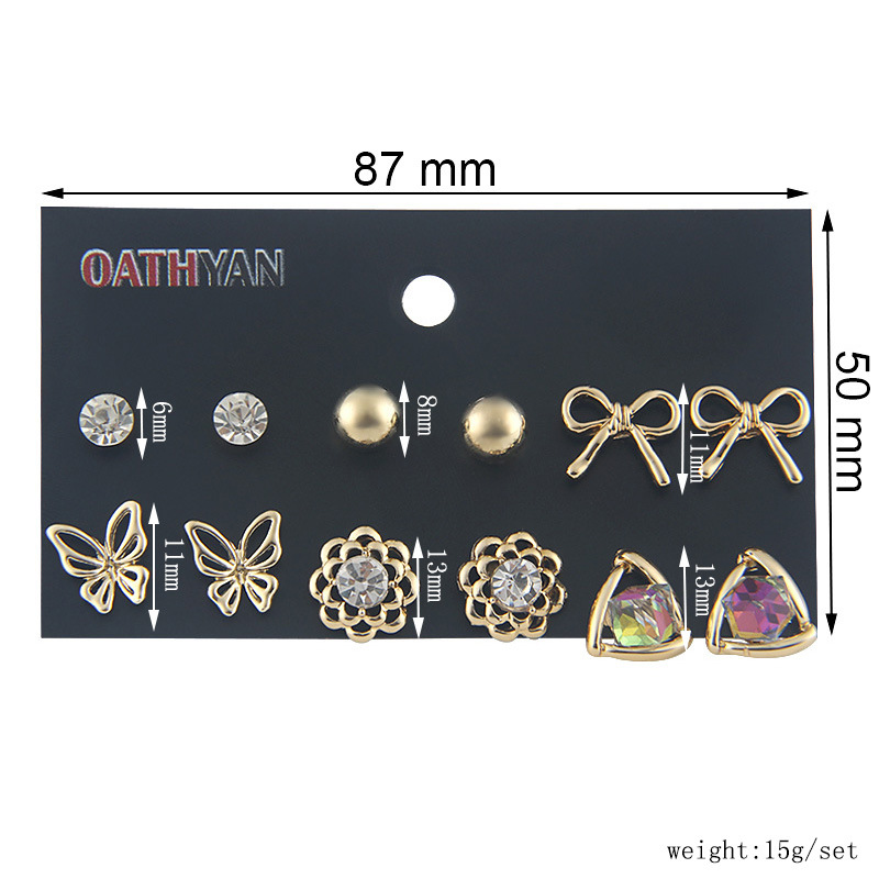 6 Pairs Fashion Flower Alloy Plating Inlay Artificial Gemstones Pearl Womenu0027S Ear Studs