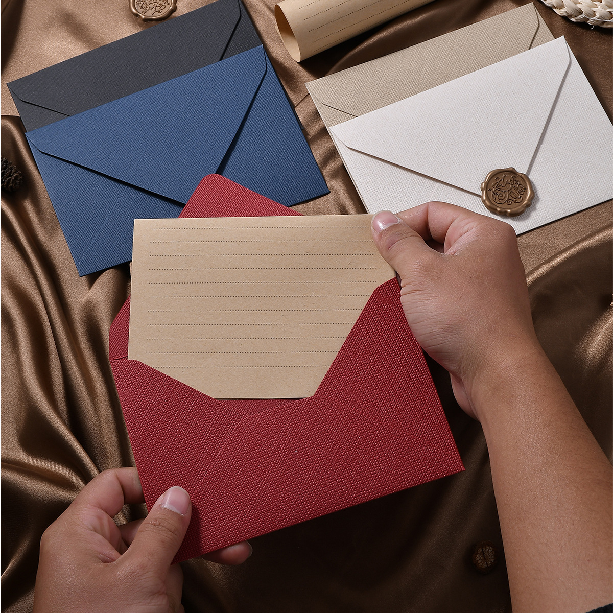 Sobre de lino conjunto de papel de carta retro carta de amor de estilo chino cuero especial papel de invitación postal sobre de pintura