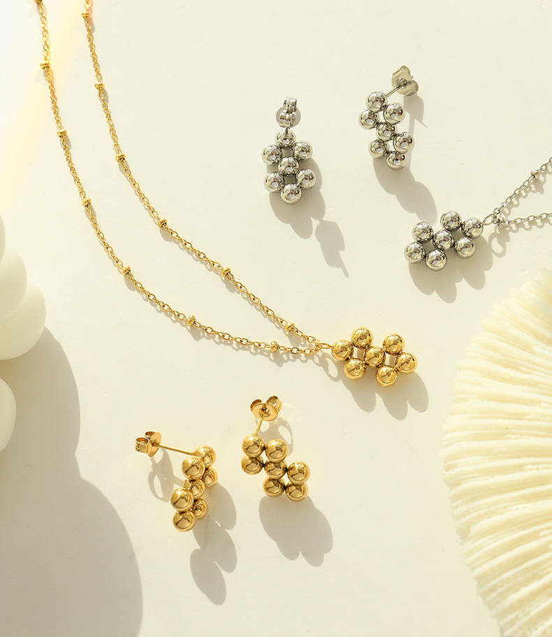 fashion beaded pendant titanium steel necklace earrings