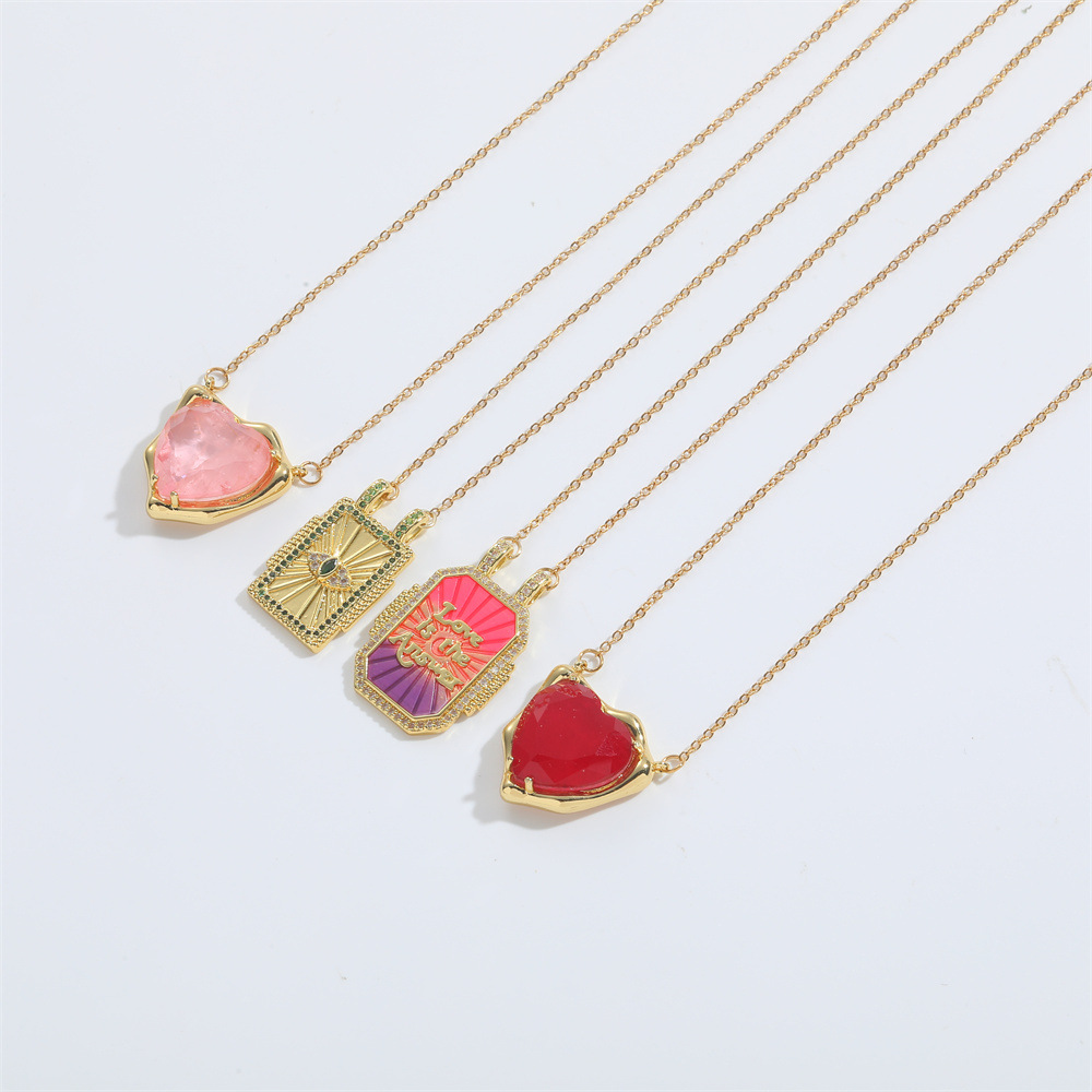 Heart Shape Pattern Women's Gender Wholesale Jewelry Simple Style Heart Shape Copper Zircon Enamel Inlay Necklace