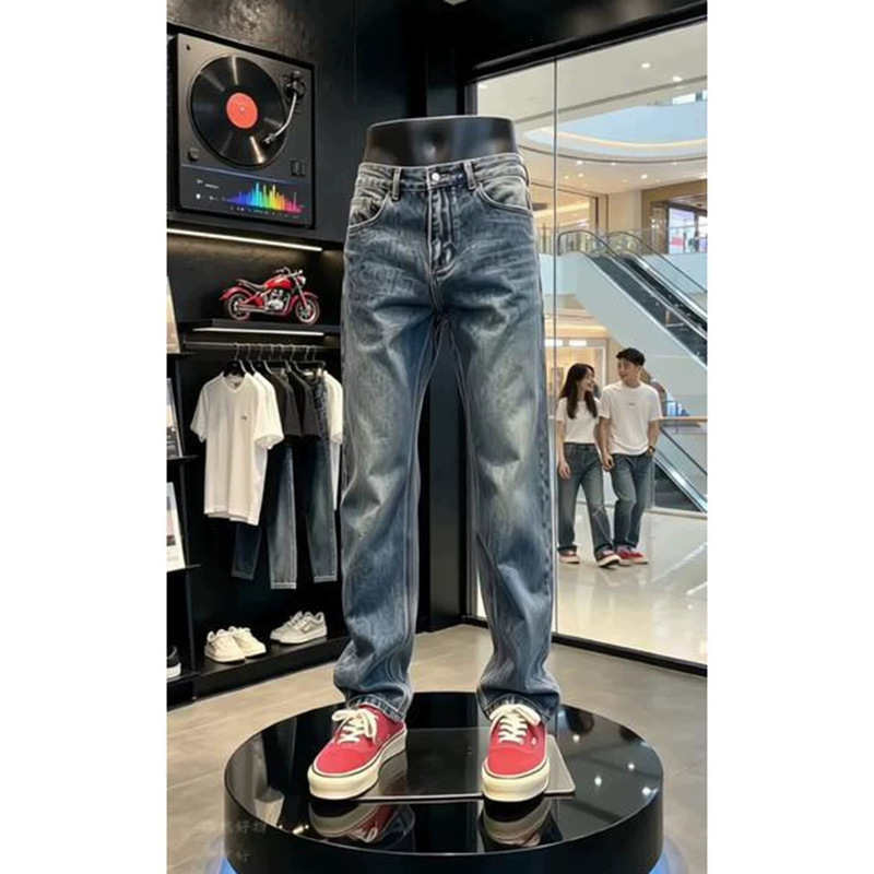 Vintage Blue Washed Men's Jeans 2026 New Trend Slim Straight Classic Versatile Casual Trousers Vintage Blue Washed Men's Jeans 2026 New Trend Slim Straight Classic Versatile Casual Trousers