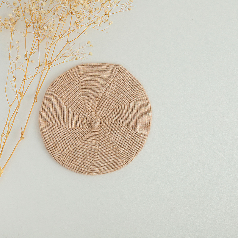 45-50cm 약 6 개월-4 세-탄성 베이지 물결 모양의 니트 베레모