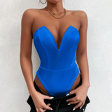 Базовый приятный телу комбинезон, боди, топ без лямок, европейский стиль, в обтяжку, V-образный вырез