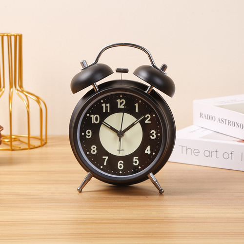 Factory wholesale 4-inch metal painted alarm clock with glow-in-the-dark creative ringing for children and students