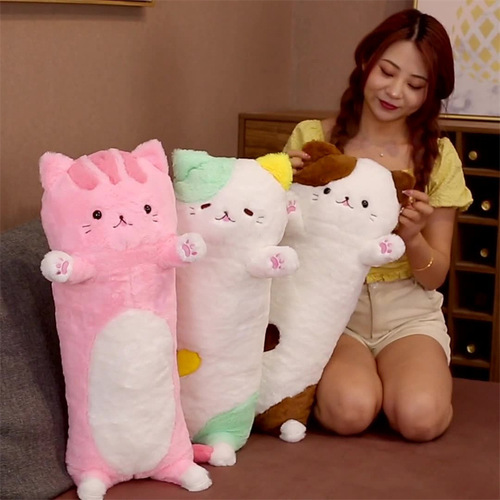 Three-Color Cat Long Throw Pillow Cover for Girls, Plush Cartoon Throw Pillow, Dropshipping