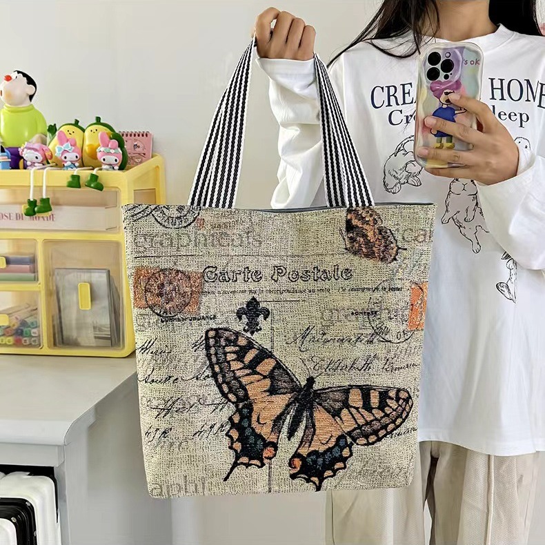 Handheld ethnic one-shoulder bag with zipper