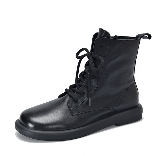 Genuine leather short boots men's lace-up Martin boots Autumn and winter new first-layer cowhide men's high-top shoes round-toe men's shoes