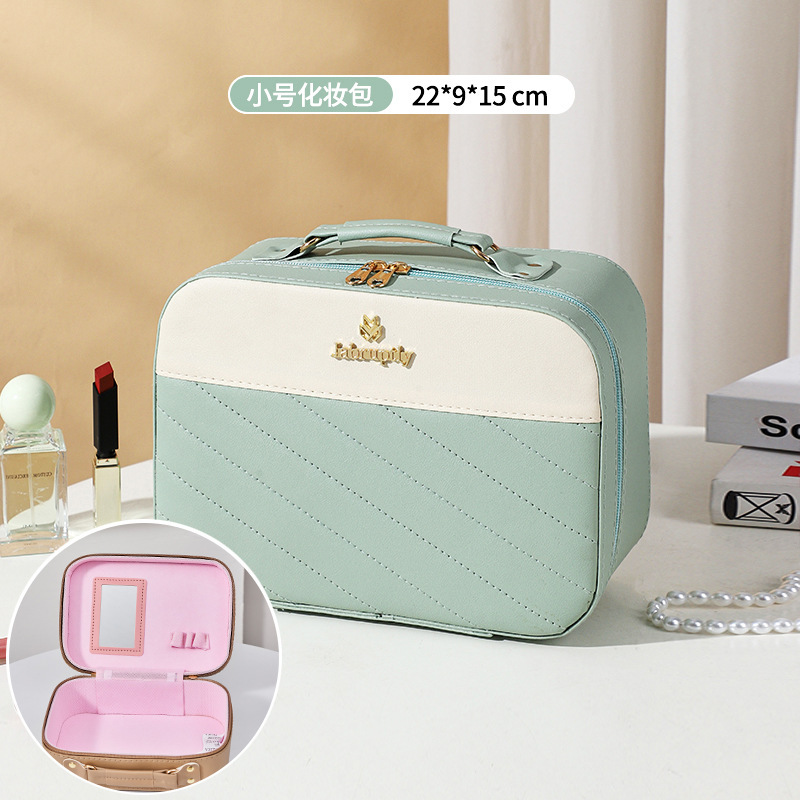 Bolsa de cosméticos de cuero caja de almacenamiento de gran capacidad para mujeres caja de cosméticos Portátil Bolsa de almacenamiento de cosméticos de alta apariencia al por mayor