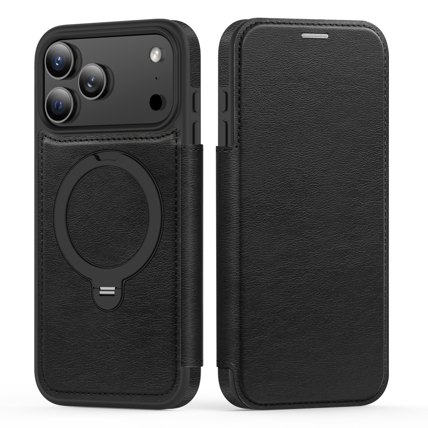 Ốp lưng da lật iPhone 16 Pro Max xoay 360 độ tích hợp giá đỡ từ tính — màu đen, màu xanh hoàng gia, Màu nâu, xám chi tiết 10