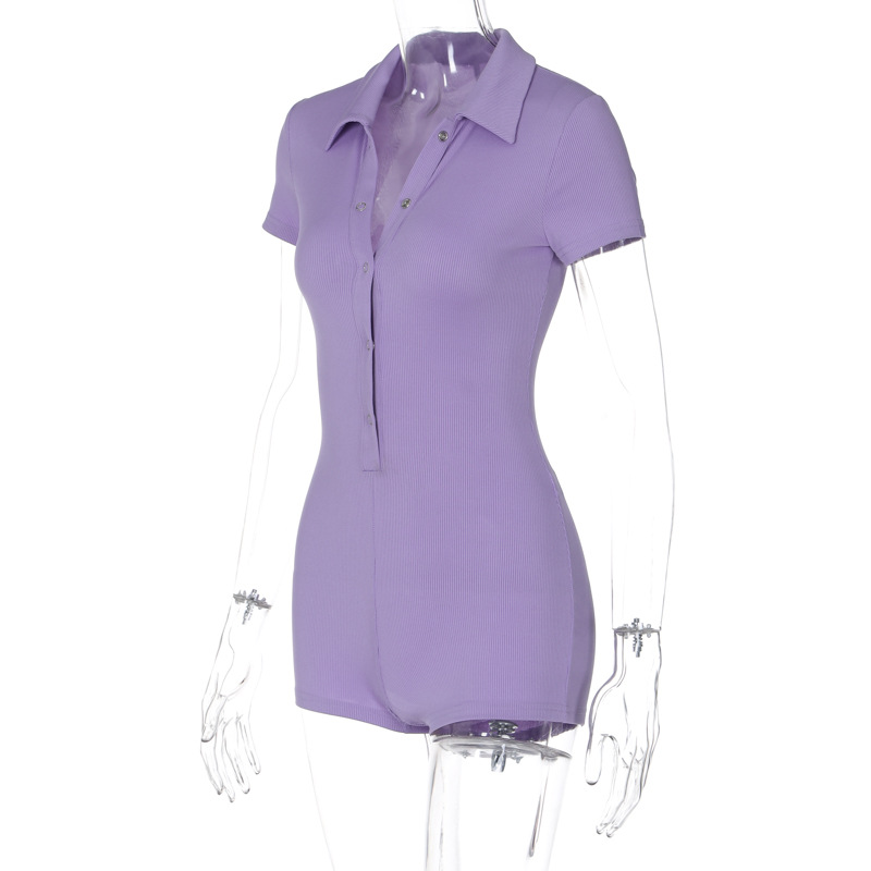 Mono deportivo ajustado de manga corta con cuello y botones para mujer