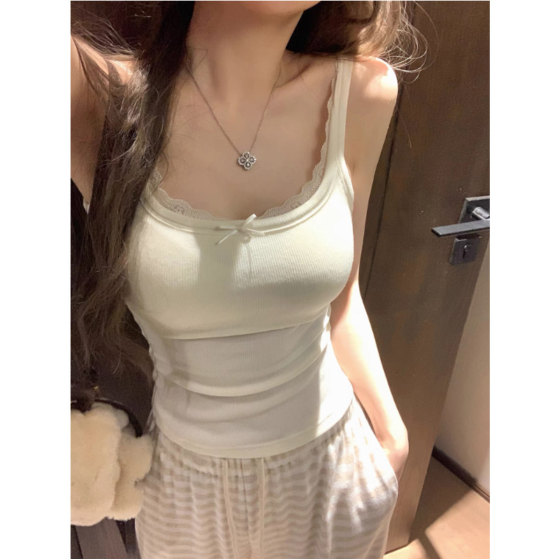 Pure Desire Spring/Summer Lace Camisole with Built-In Bra Pads for Women, Slim Fit Outerwear and Inner Layer, Beautiful Back Design, Base Layer Top for Women