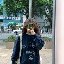 简约嘻哈圆领卫衣女装薄无帽上衣服印花森女学院百搭小众特色网红