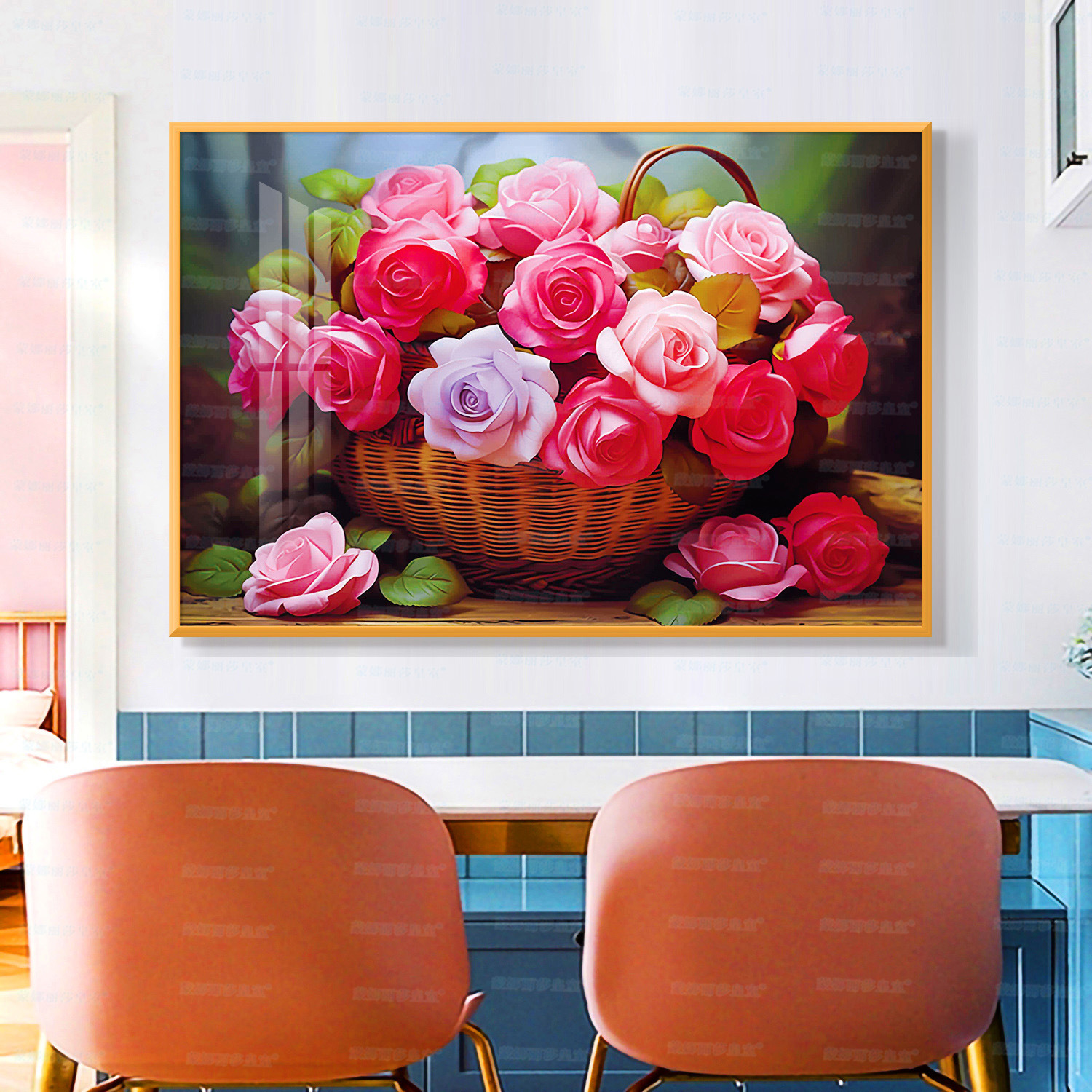 Mona Lisa real bordado cruzado una cesta de rosas actualizada nueva decoración floral simple bordado a mano image 12