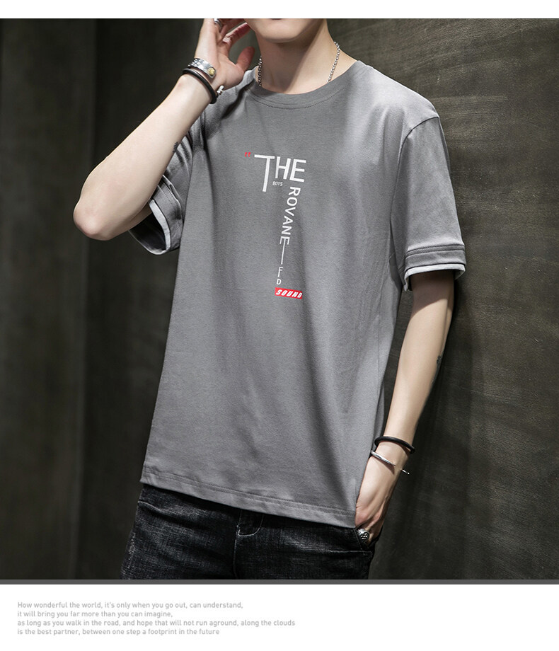 Camiseta de manga corta hombre verano ins tendencia holgada hombre verano 100 algodón hombre cuello redondo manga media top pic 11