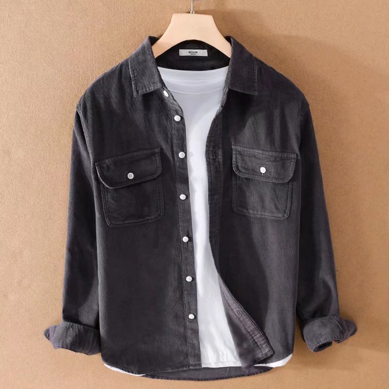 Camisa de manga larga de moda de pana retro japonesa, camisa de pana para hombre, ropa de trabajo juvenil, chaqueta fina suelta de todo fósforo