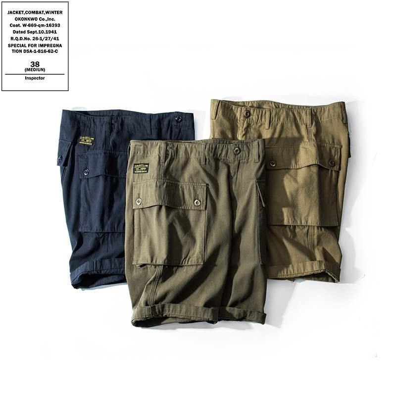 Okonkwo Soft Canvas Multi-Pocket Cargo Shorts P44 Usmc Retro Mid-Length Military Pants