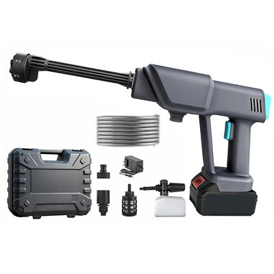 21V Cross-Border High-Quality Portable Wireless High-Voltage Lithium Battery Electric Car Wash Water Gun for Car and Home Use (High pressure car wash water gun) - 453010cm-30ah5csingle-battery-blue-gray