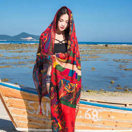 民族风沙滩巾尼泊尔旅游围巾海边防晒两用韩版夏季丝巾空调大披肩