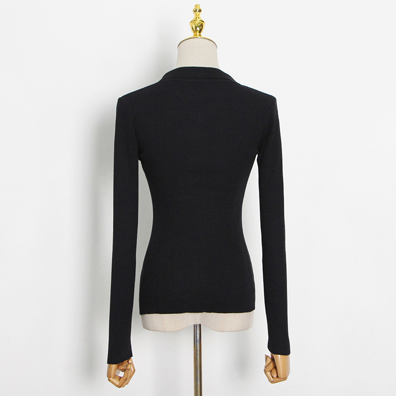 한국식 디자인 스웨터 2024 봄 신상 불규칙 더블 브레스트 라펠 솔리드 컬러 슬림 가디건 스웨터