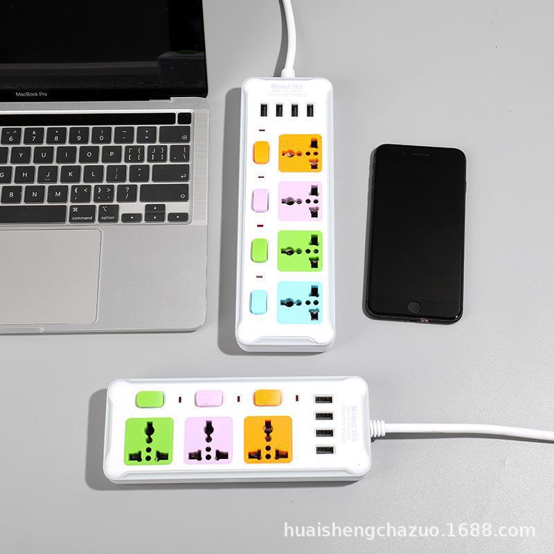 363#USB 外贸超市排插 1孔一位开关 364#彩色能孔 3米线