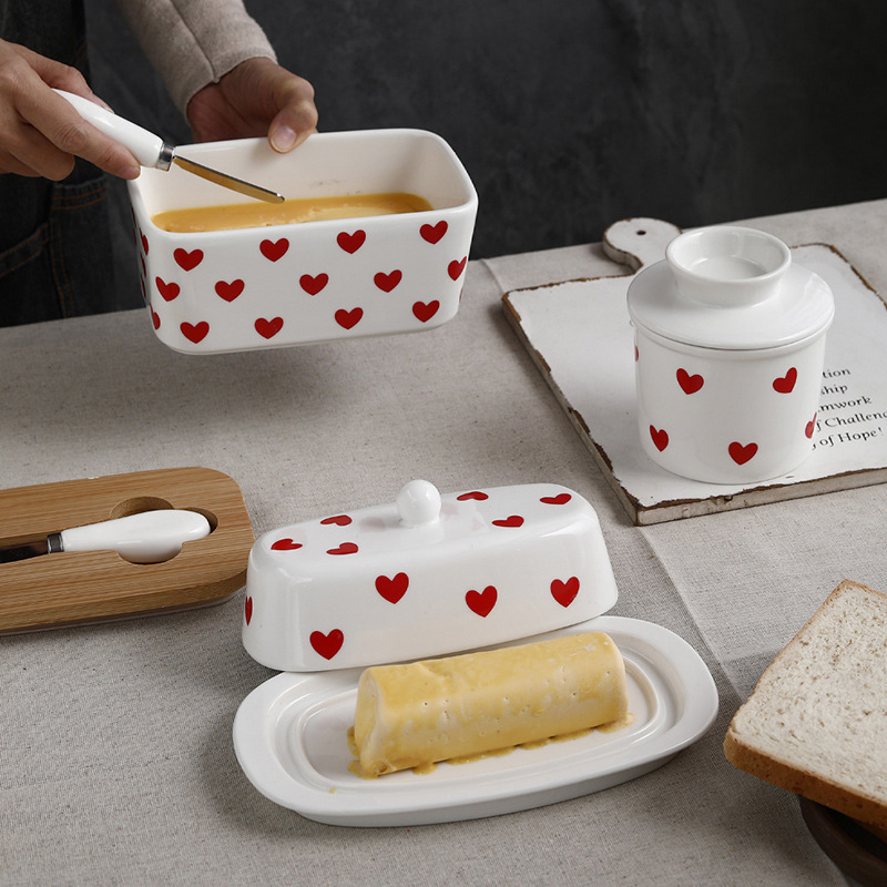 Amor transfronterizo cerámica mantequilla de frasco de mantequilla de comercio exterior sellado con cubierta de queso sellado de frasco de mantequilla occidental creativa