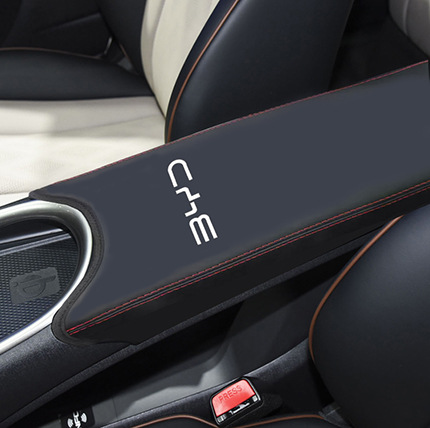 BYD Dolphin For BYD Dolphin Center Armrest Box Cover Leather Protector Interior (Armrest box) - dolphin-black-leather-red-stitching-with-logo
