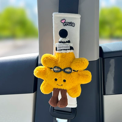 Car tissue box/set, Star Wish Ex2 Car Tissue - black-striped-hat-glasses-sunflower-white-plush-shoulder-cover