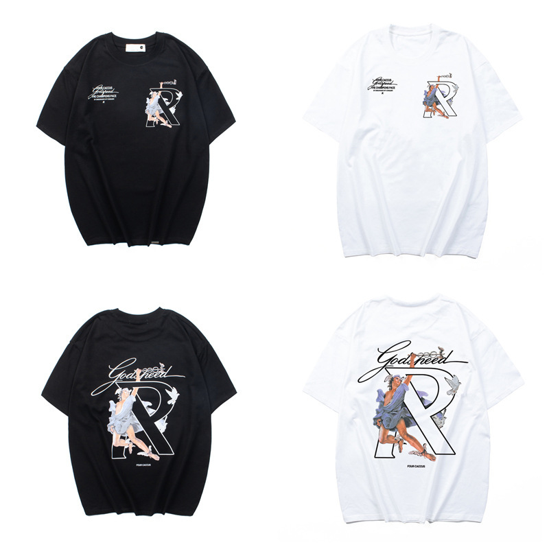 Represent European and American High Street Hip-Hop Retro Big R Letter Angel Print Cast I Short-Sleeved Men's and Women's Casual T-Shirt Trend Represent European and American High Street Hip-Hop Retro Big R Letter Angel Print Cast I Short-Sleeved Men's and Women's Casual T-Shirt Trend