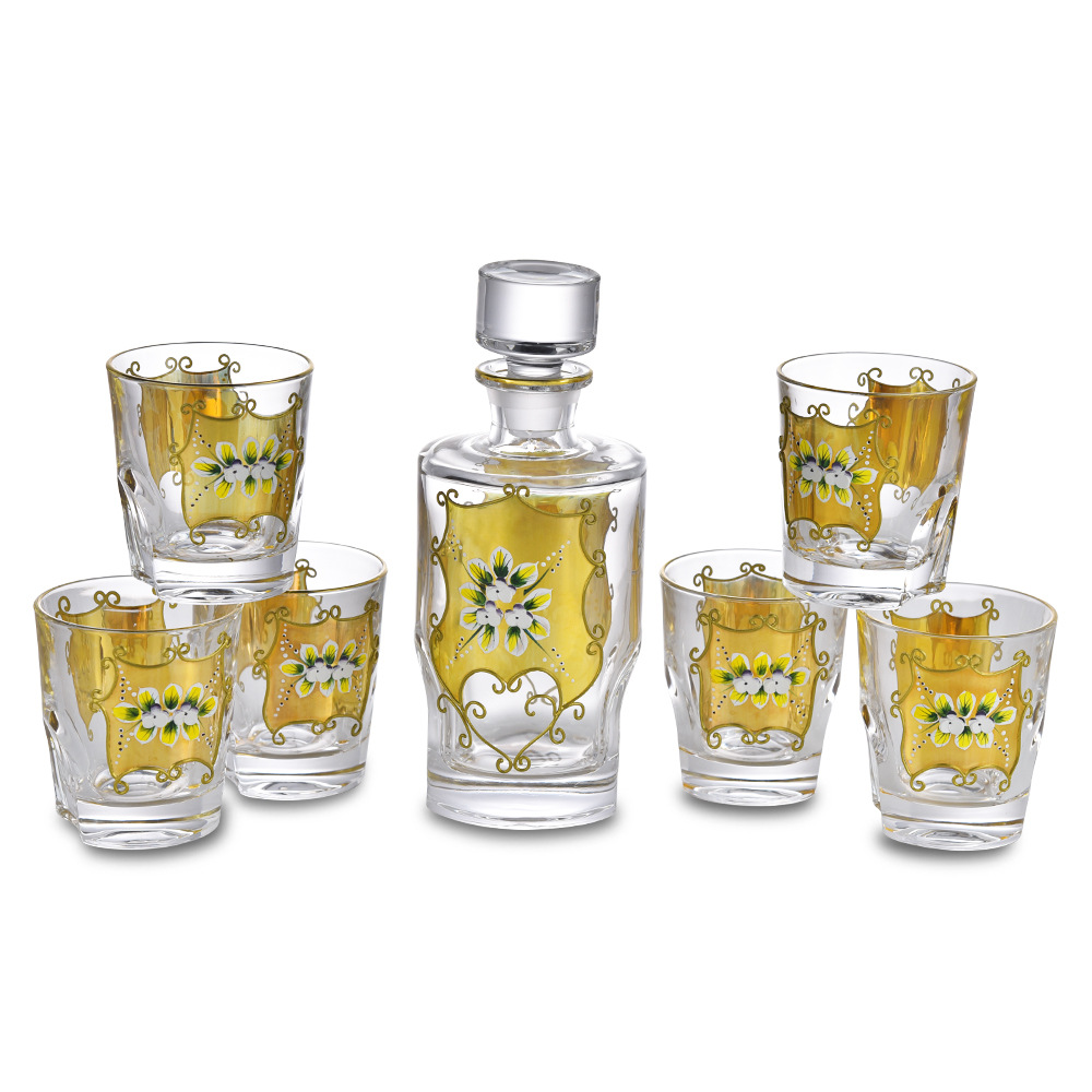亚马逊威士忌酒具套装 捷克古典传统真金珐琅花酒具 洋酒酒具礼盒
