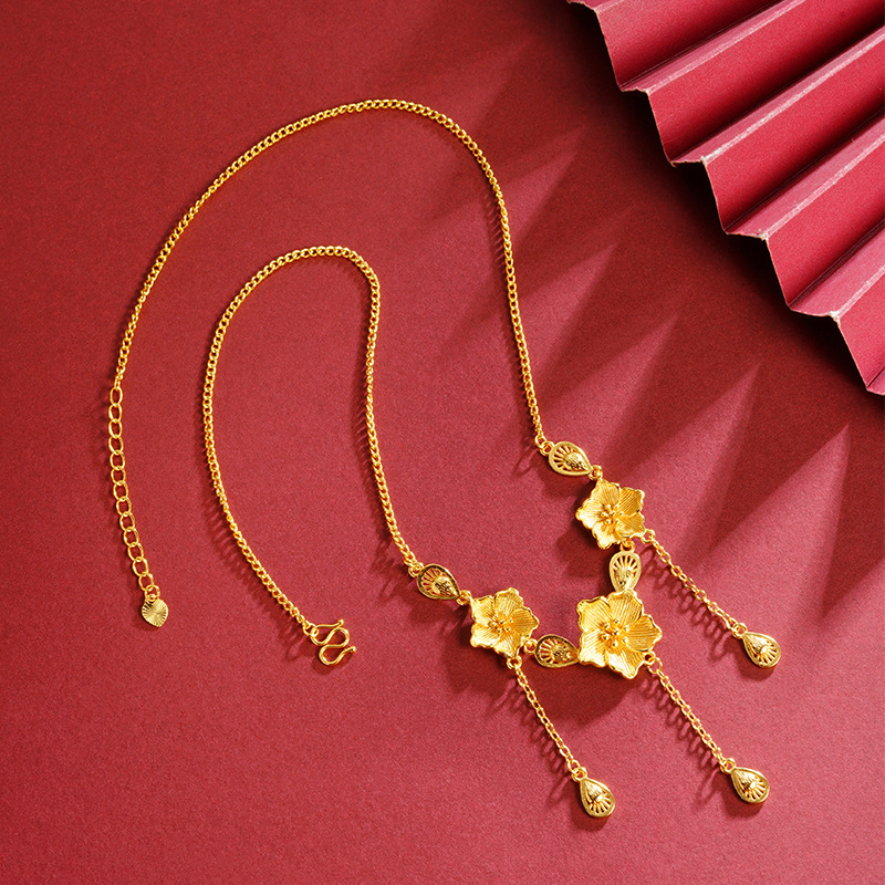 Sandstone Peach Flower Sansheng III collar de brillo aleación de cobre no se desvanece joyería Yiwu accesorios nuevos productos al por mayor