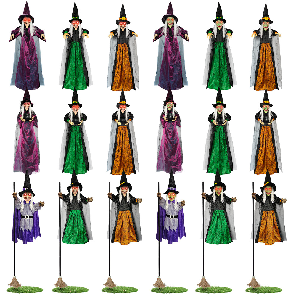 Bruja Colgante Animada de Terror de Tela No Tejida, con Control por Voz y Luz, para Halloween y Casas Embrujadas