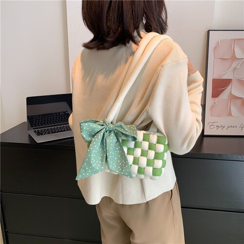 New Cherry Blossom Pink Checkered Bag DIY Handmade Material Kit as a Christmas Gift for Girlfriend and Best Friend, Fresh and Natural Style