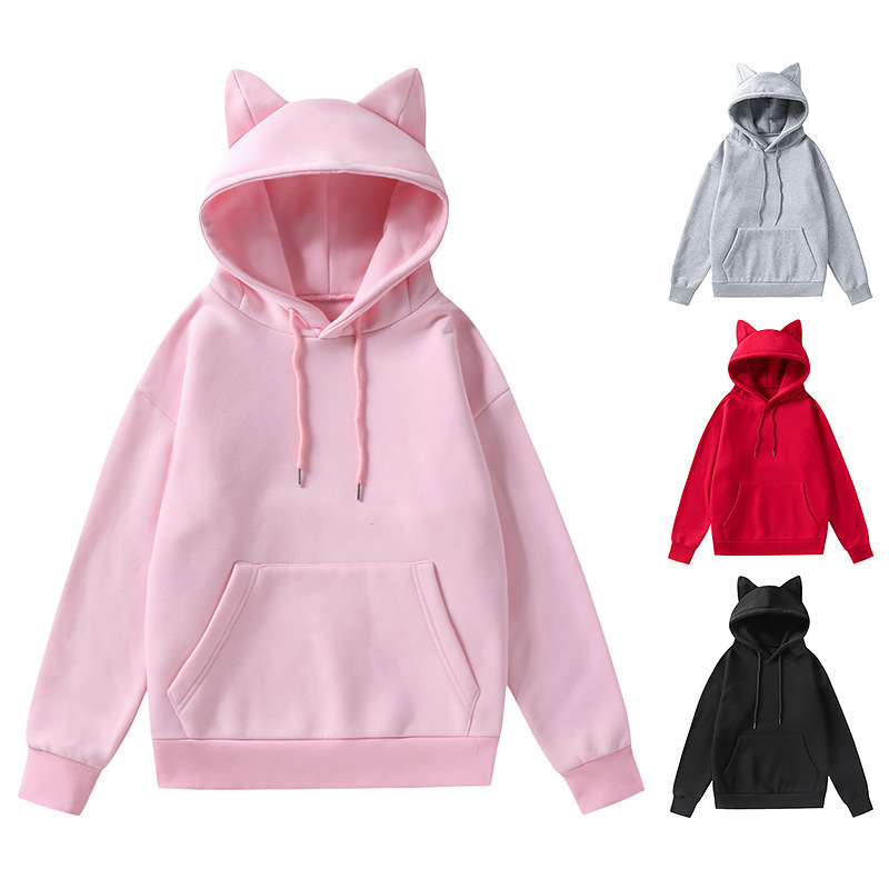 Amazon Cross-border Spring and Autumn New Foreign Trade Ladies Cat Ear Design Hooded Fleece Sweater Fashion Casual Hoodie