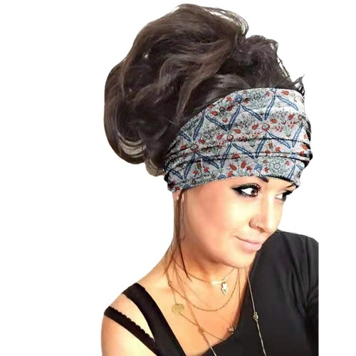 Hijab women European and American 2024 summer new style cross-border manufacturer direct batch fashion printed yoga wide headband wholesale