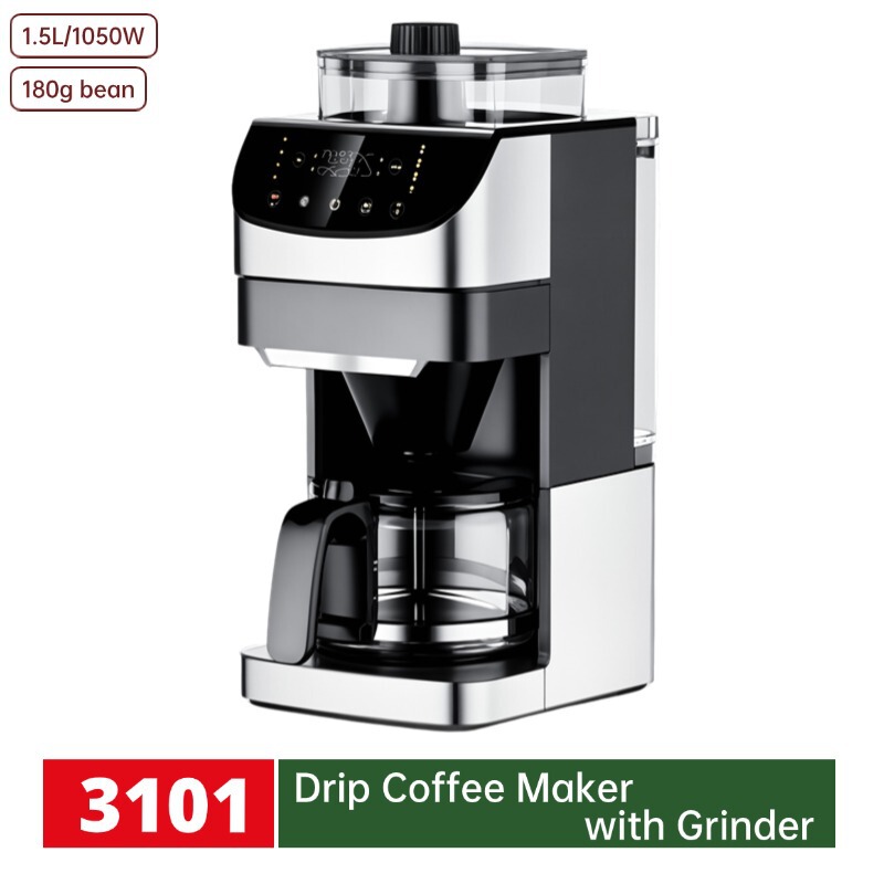 Customized Cross-Border Household Appliances 1.5L Drip Coffee Maker American-Style Grinding Integrated Multifunctional with Bean Grinder Customized Cross-Border Household Appliances 1.5L Drip Coffee Maker American-Style Grinding Integrated Multifunctional with Bean Grinder