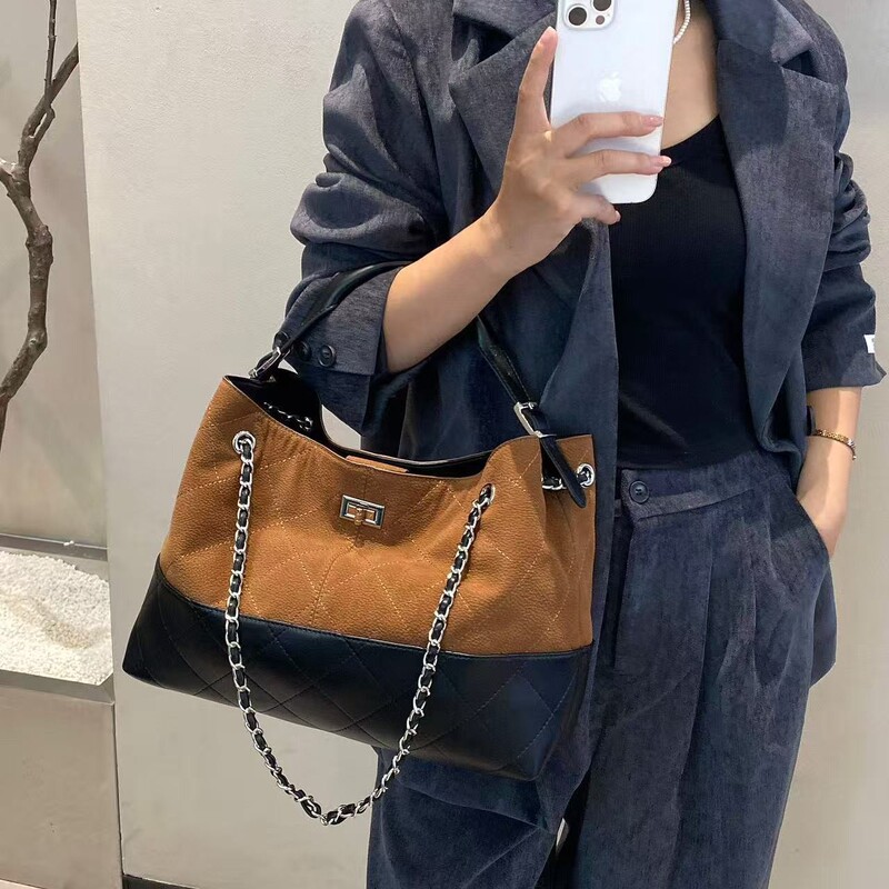 高级感复古真皮菱格托特包包女2025秋冬新款大容量时尚单肩斜挎包|undefined