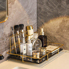 家用卫生间双用款置物架 金色不锈钢陶瓷底盘化妆品牙刷台面收纳
