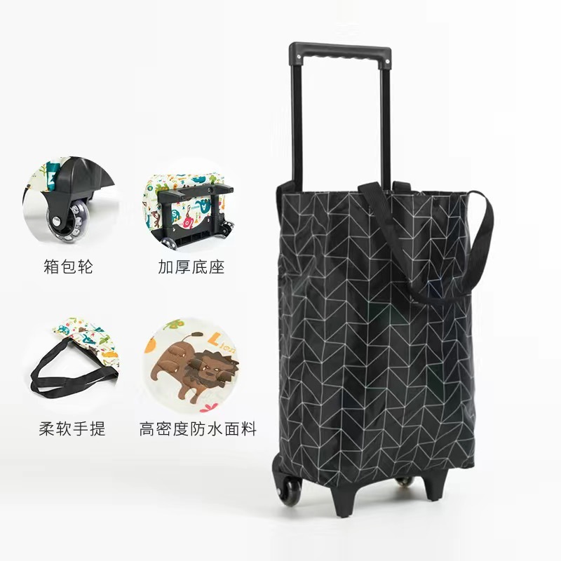 Portable Grocery Shopping Cart, Folding Trolley, Shopping Cart with Wheels, Home Express Delivery Hand-Pulled Trailer