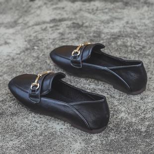 Single Shoes for Women Flats 2025 New Soft Leather K-Style Versatile British Style Small Leather Shoes Large Size Fairy Style Beanie Shoes for Women