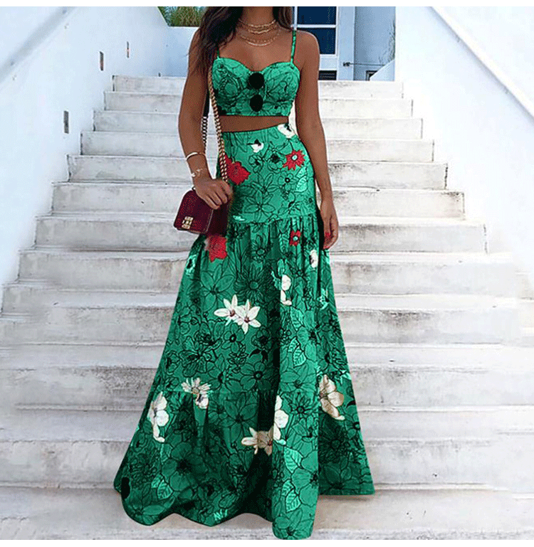 sexy high waist printed big swing long dress NSHHF53674