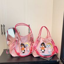 手提单肩包尼龙购物袋环保手提旅行单肩包刺绣包小众高级感托特包