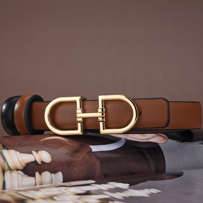 Double D buckle belt for women's thin waistband with fashionable and slim fitting inset style Korean version trendy_voghion.com