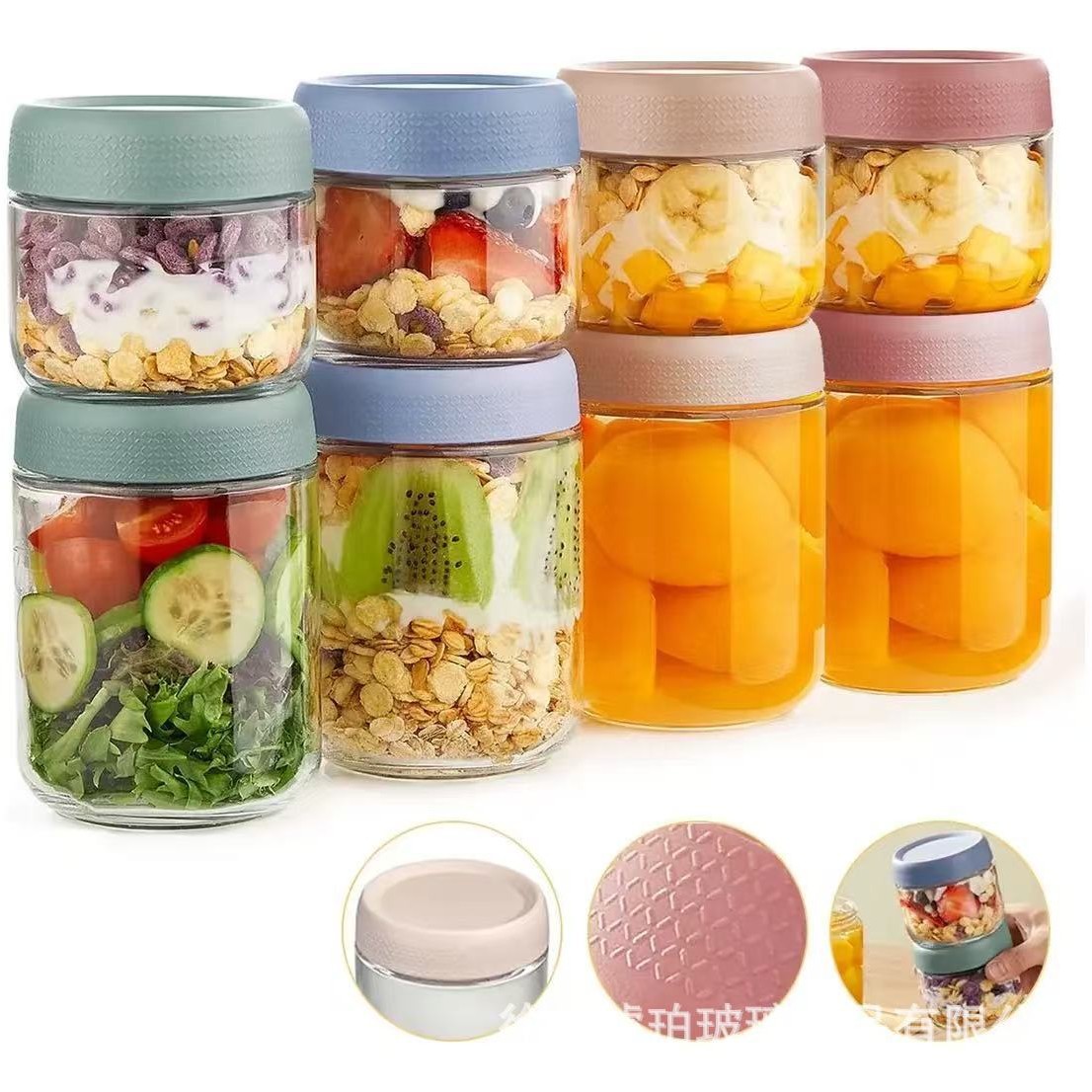 Conjunto de frasco de sellado de vidrio transfronterizo 12 piezas de frasco de almacenamiento de taza de avena a prueba de fugas de cocina de almacenamiento portátil de samason frasco