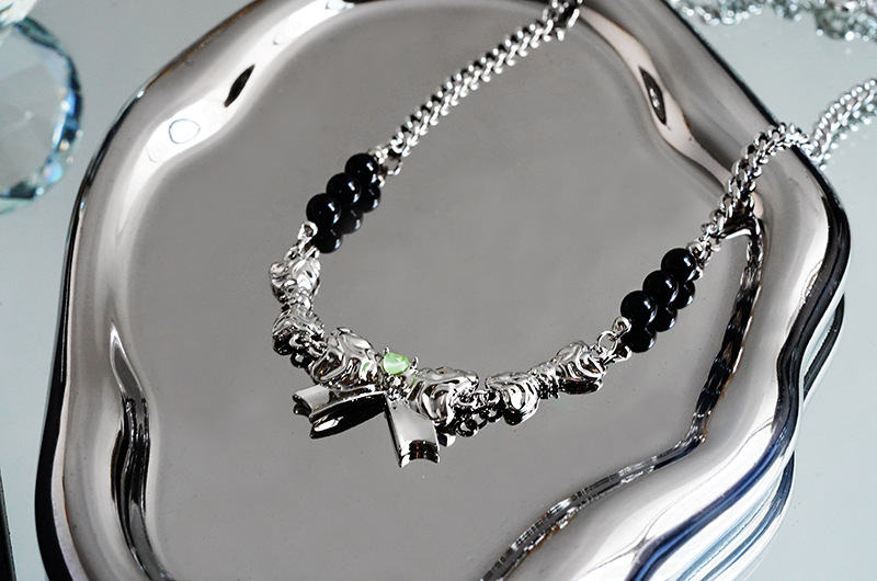 Sweet Bow Knot Copper Plating Zircon Ear Studs Necklace 1 Piece