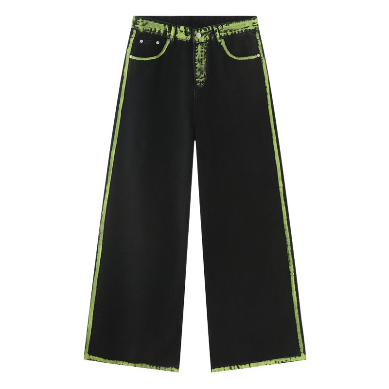 Mtlclothes ropa de Hombre | 2023 verano nuevo estilo coreano suelto pintado a mano graffiti contraste color costura línea jeans